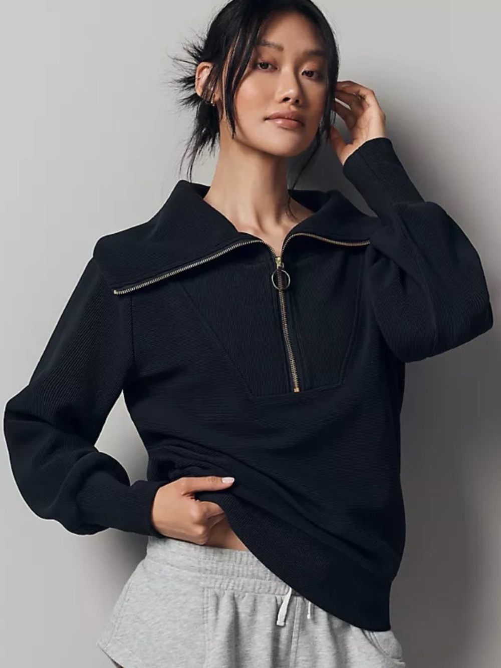 Varley Vine Half-Zip Pullover in Black sz Small Athleisure Old Money Minimalist